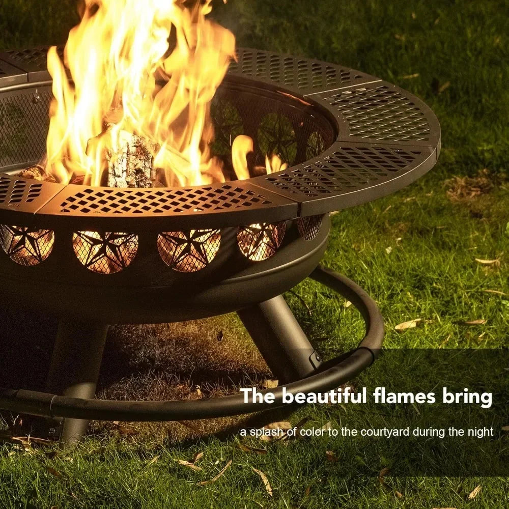 36 Inch Outdoor Wood Burning Fire Pit with Cooking Grill and Lid 3 in 1 Backyard Deck Bonfire Firepit