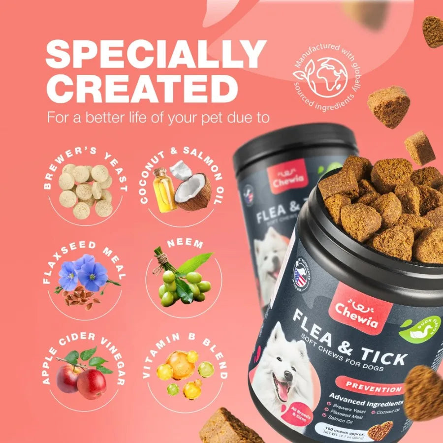 Dog Flea and Tick Treatment Chews Natural Flea Tick Prevention Soft Chewable Treats for Dogs Immune Support