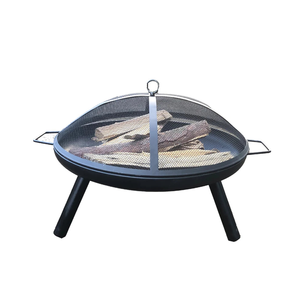 Portable Round Fire Pit Grill Fireplace Backyard Party Stove Iron Brick Color