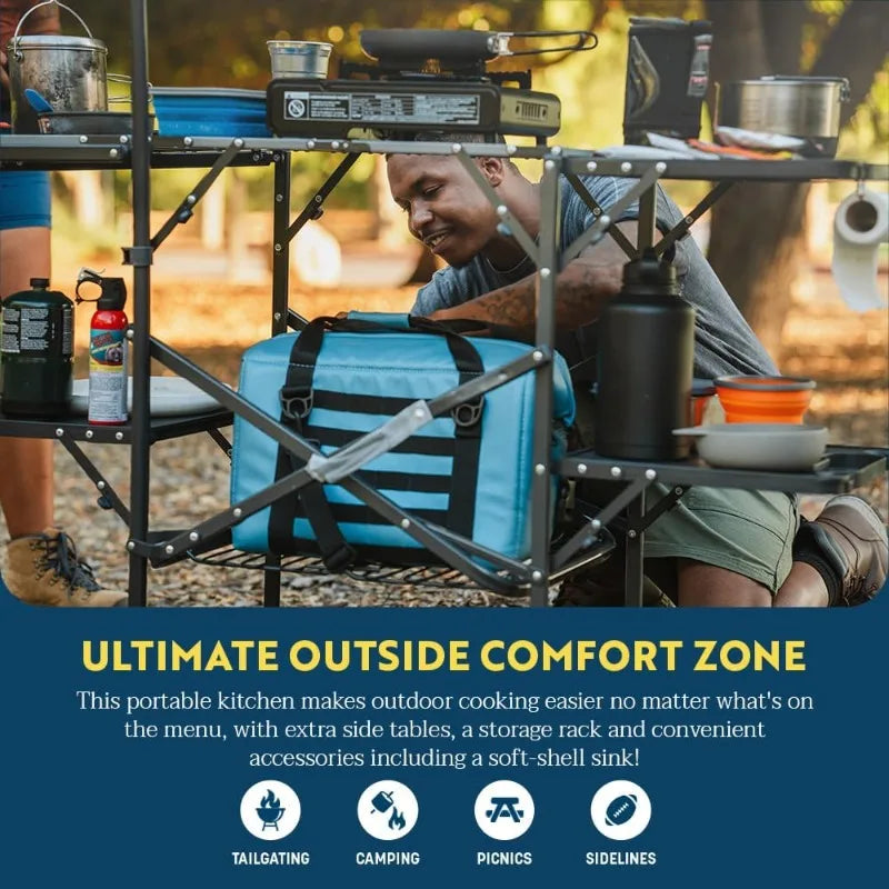 GCI Outdoor Master Cook Station Portable Folding Kitchen Table with Soft Shell Sink Heat Resistant