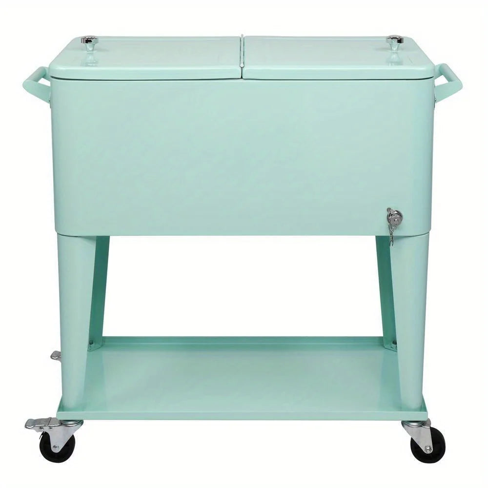 Portable Outdoor 80 Quart Rolling Patio Steel Party Cooler Cart Ice Chest Green