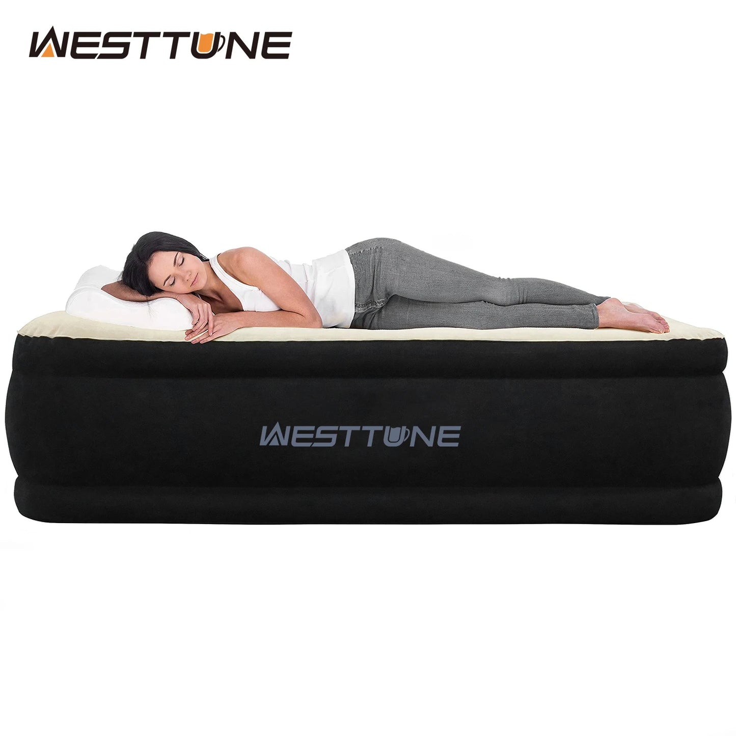 Queen Air Mattress 80x60x20in Flocking Pillow Top With Pump