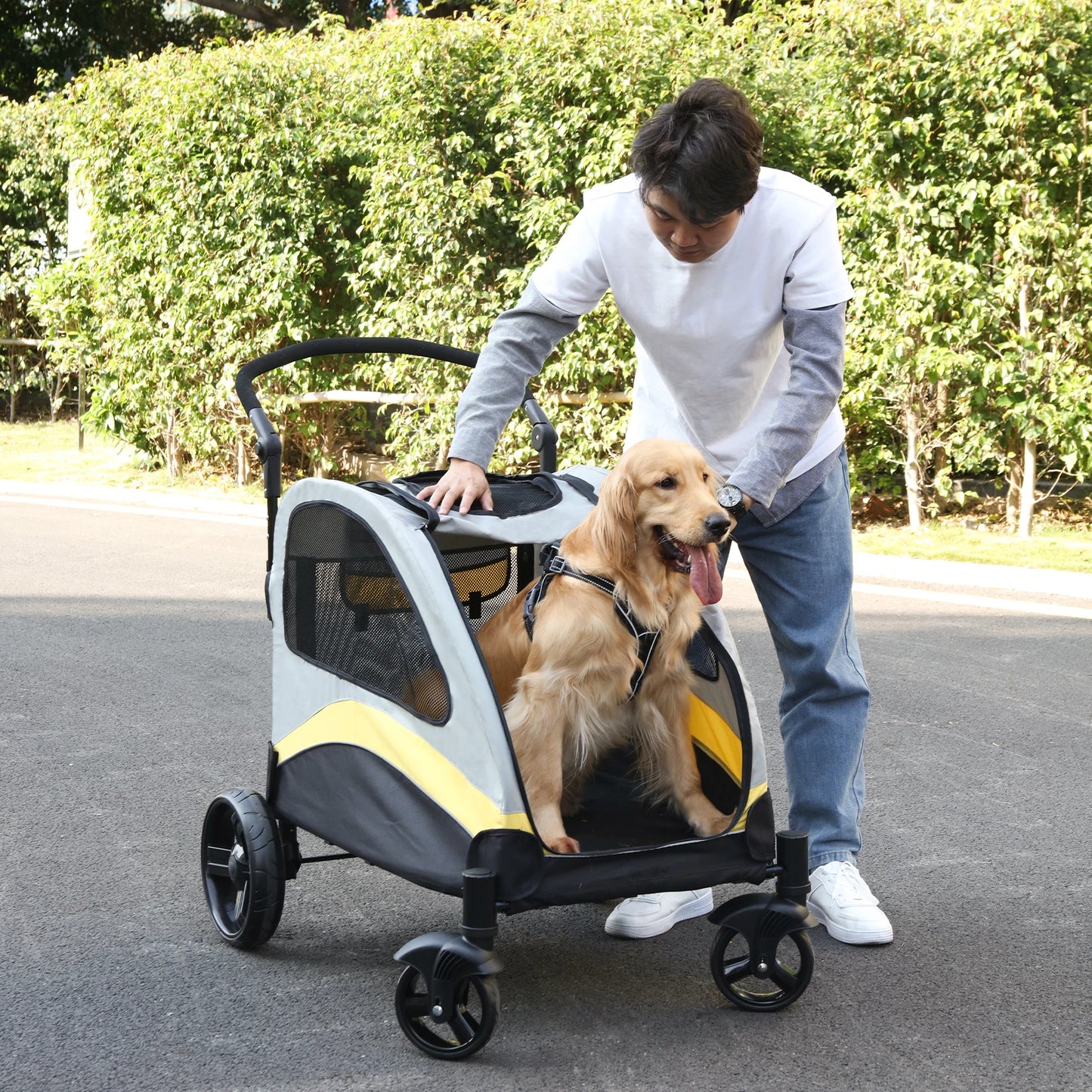 Dog Stroller Foldable Four Wheel Pet Jogger Wagon 55 Kg