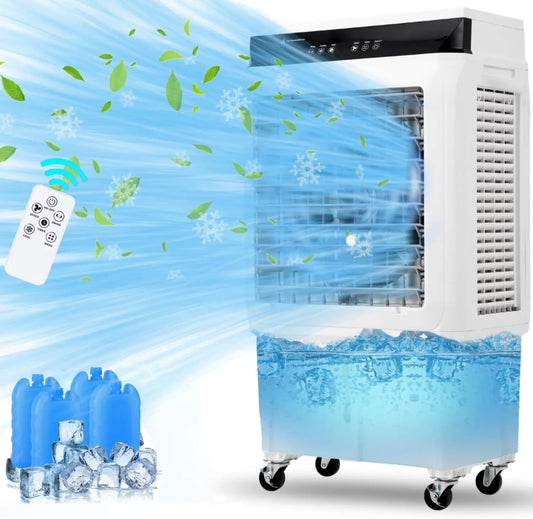 Evaporative Air Cooler 1800 CFM Swamp Cooler with Remote Control 12 Hour Timer 4 Ice Packs 3 Modes and Wind Speeds 8.4 Gallon