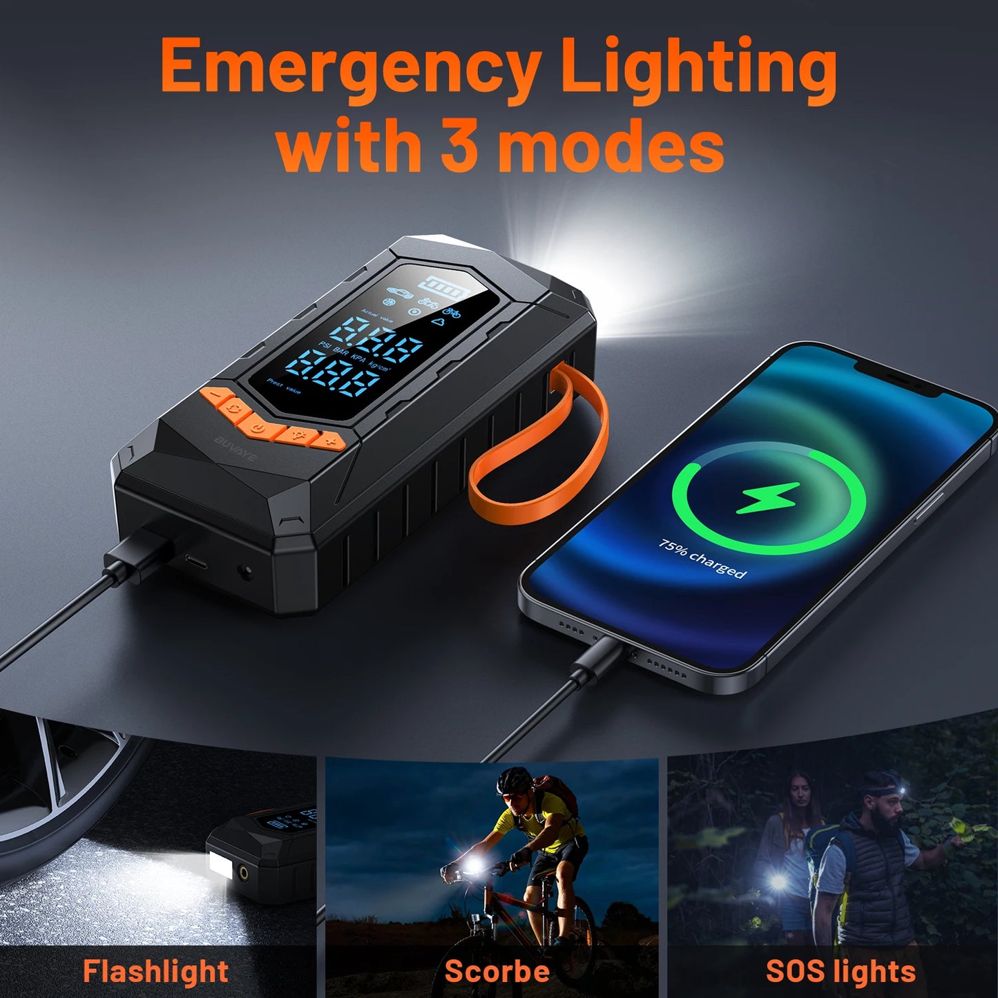 BUVAYE Portable Tire Inflator Wired Wireless Car Pump