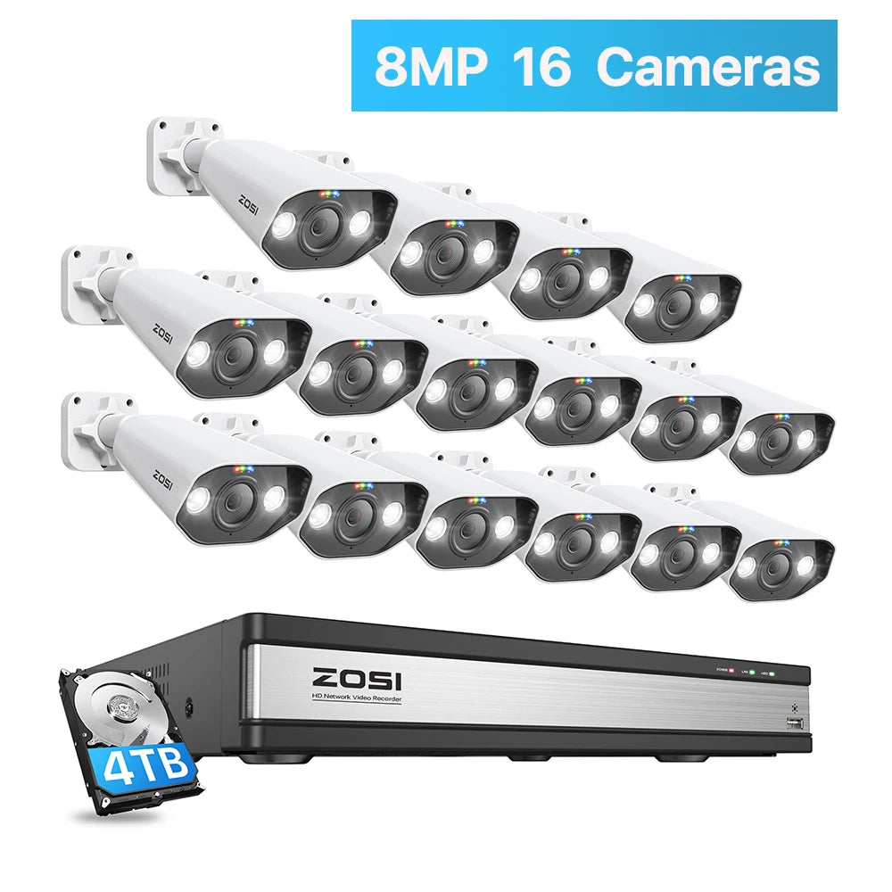 ZOSI 16CH 4K PoE 8MP NVR Security Camera System Outdoor