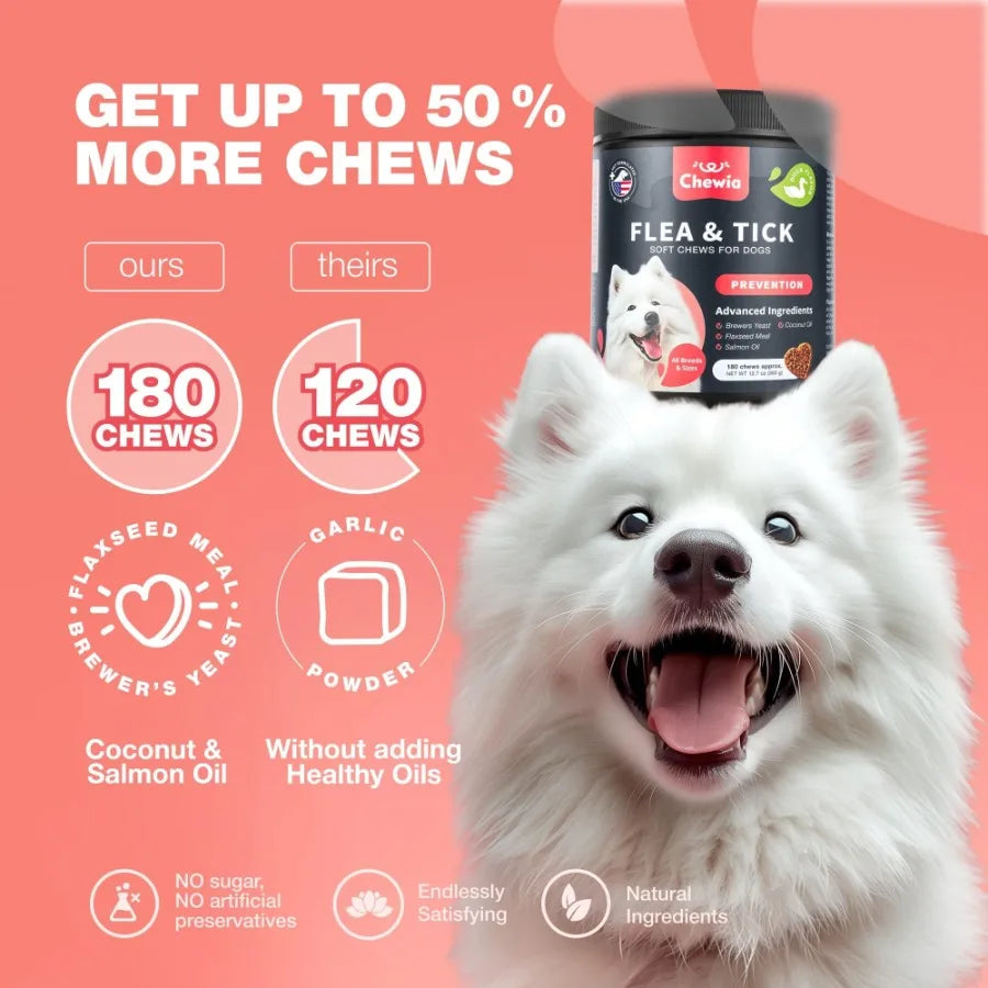 Dog Flea and Tick Treatment Chews Natural Flea Tick Prevention Soft Chewable Treats for Dogs Immune Support
