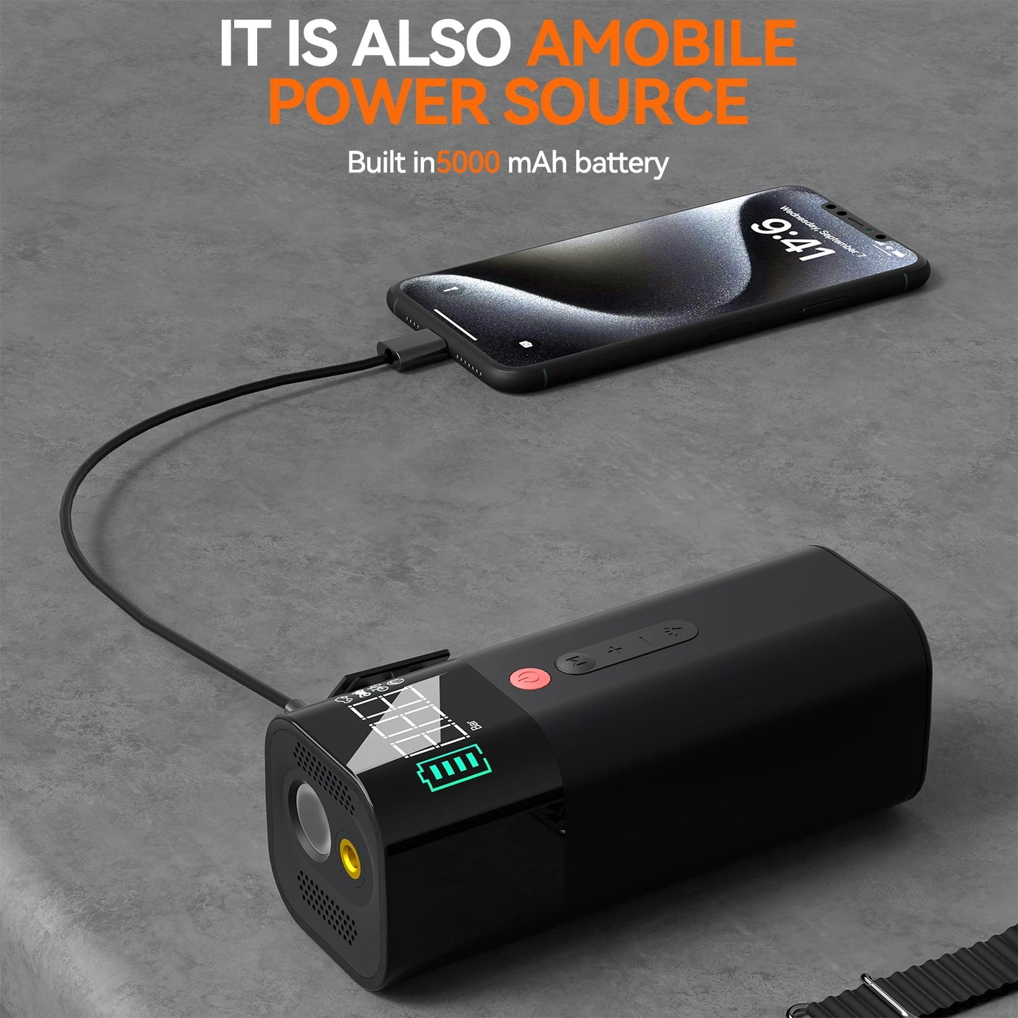 Portable Tire Inflator 150 PSI Rechargeable 5000mAh