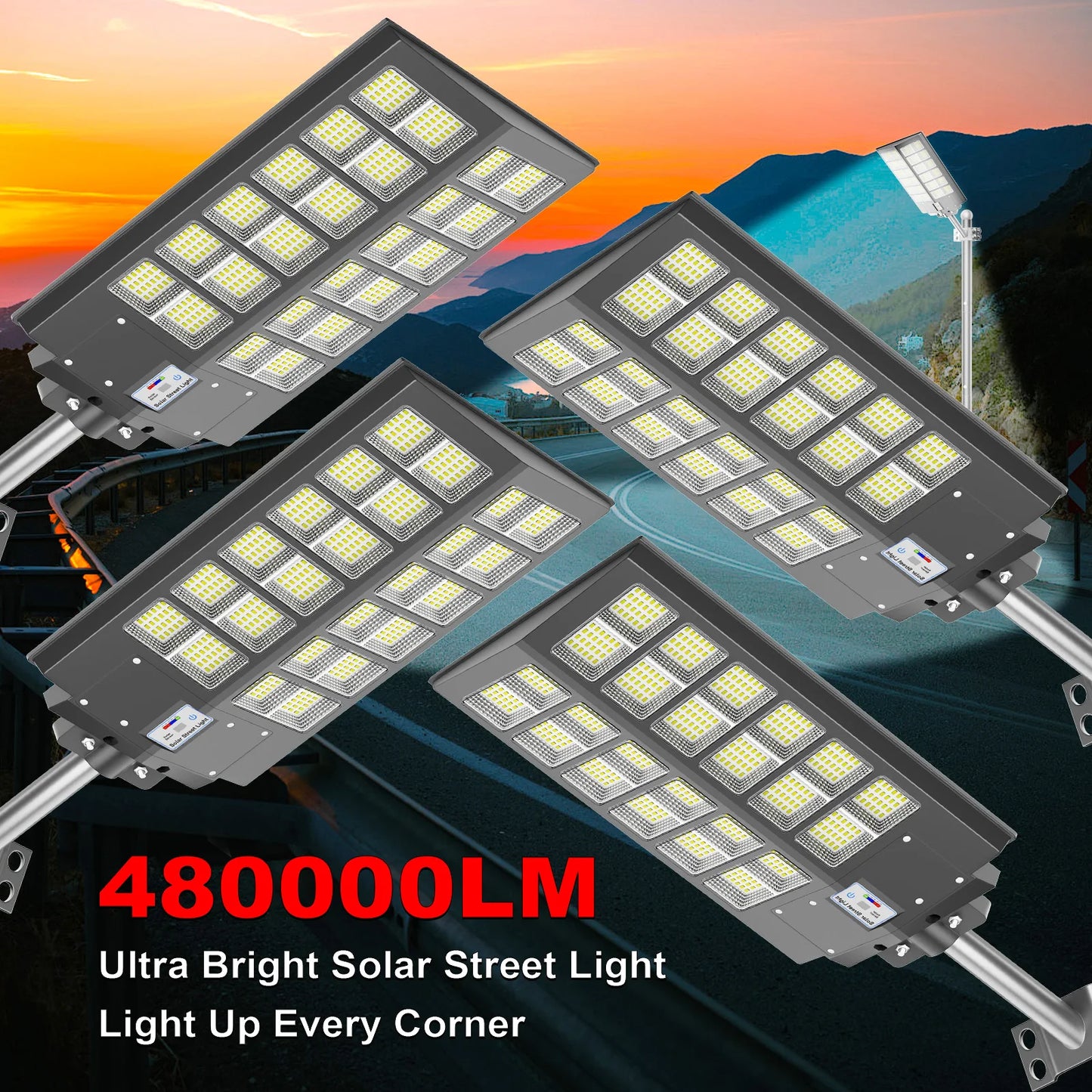 4 Pack Solar Street Lights 5200 IP65 Waterproof With Sensor