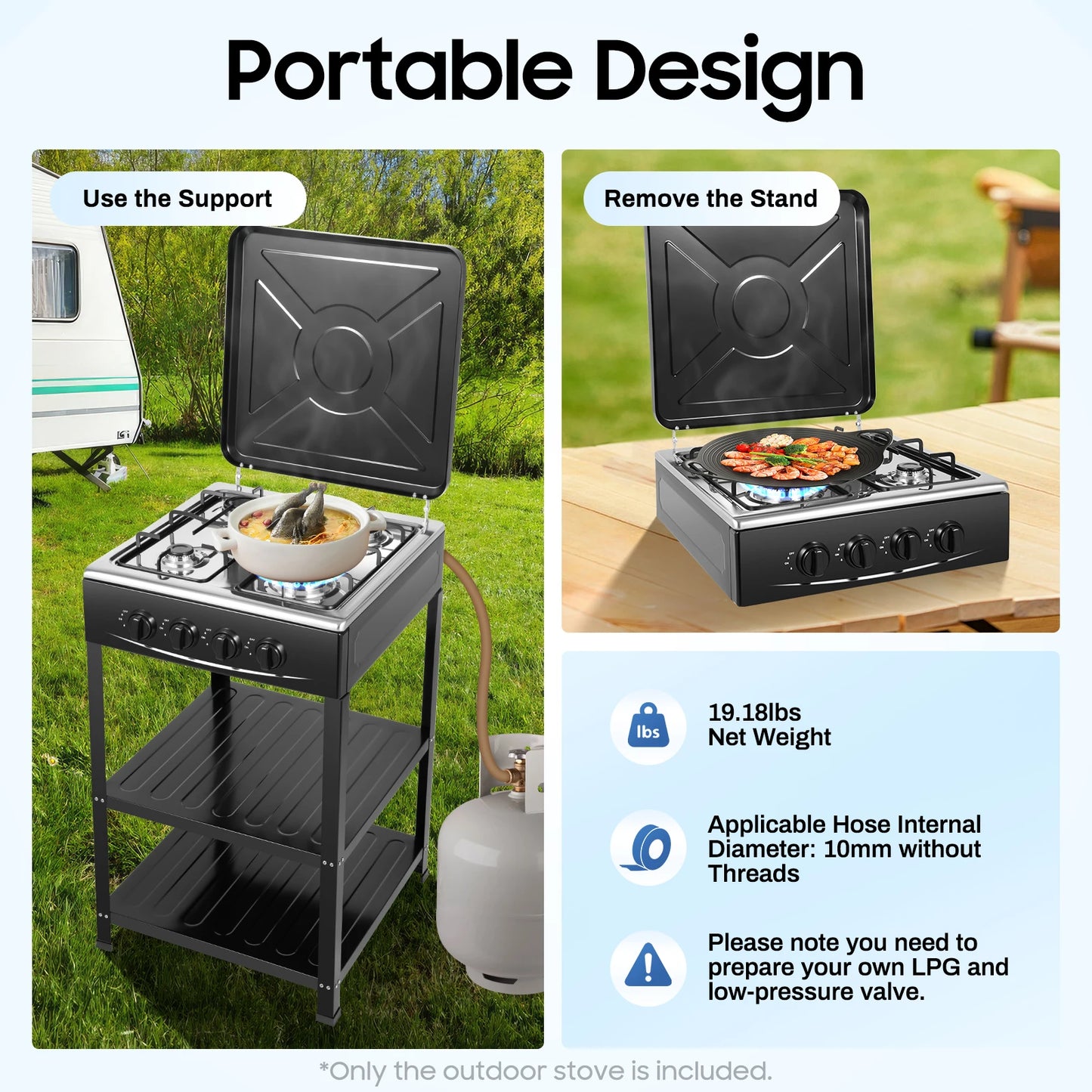 4 Burner Portable Gas Stove With Wind Blocking Cover