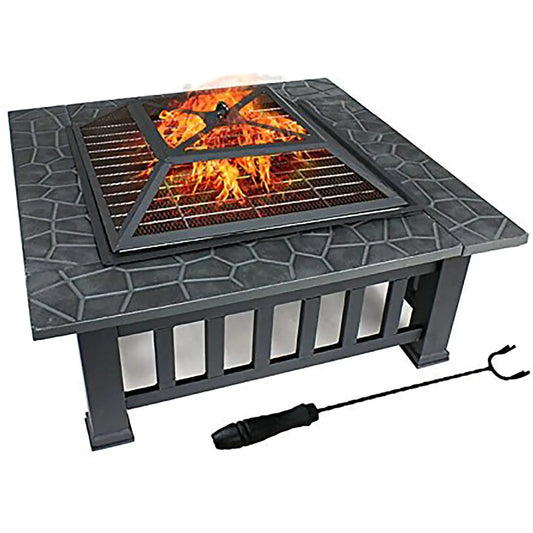 32 Inch Square Outdoor Fire Pit Metal Wood Burning Patio