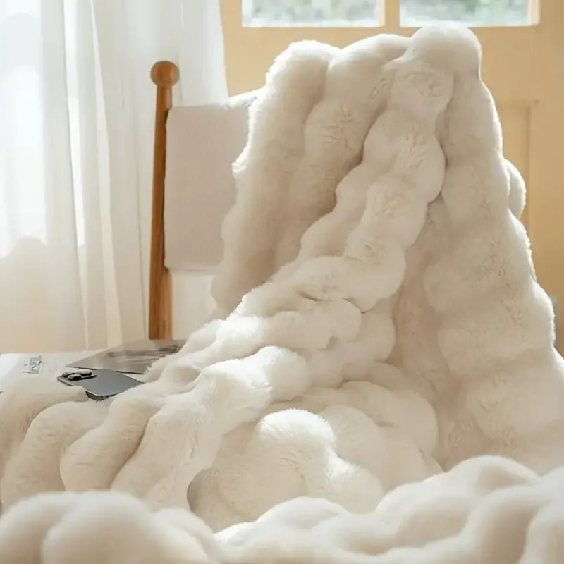Cozy Faux Rabbit Fleece Blanket Throw For Living Room