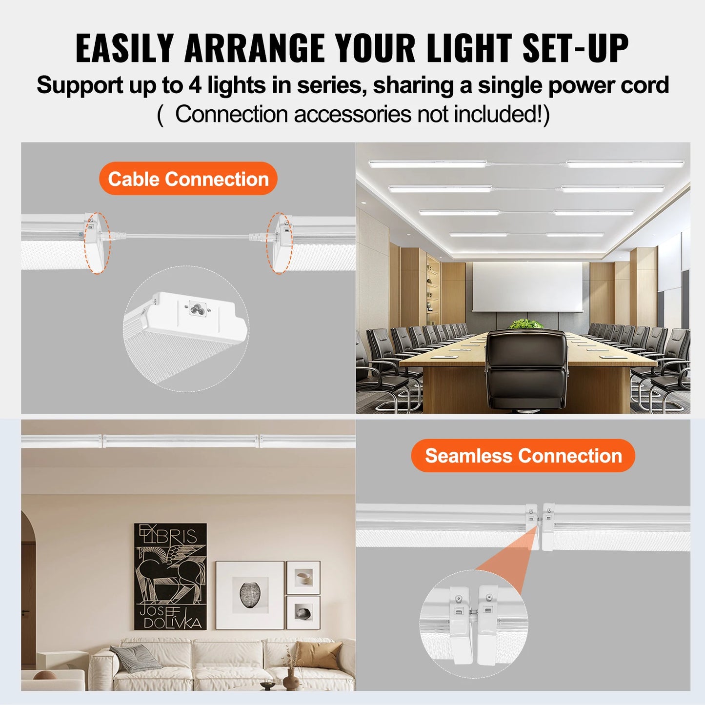 LED Wraparound Shop Light Flush Mount 4Ft 8Ft Dimmable