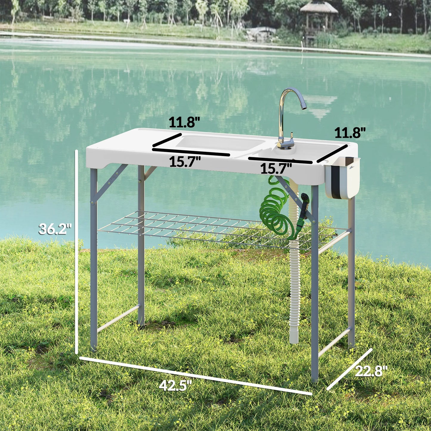 Folding Fish Cleaning Table with Sink and Faucet Outdoor Camping Table White