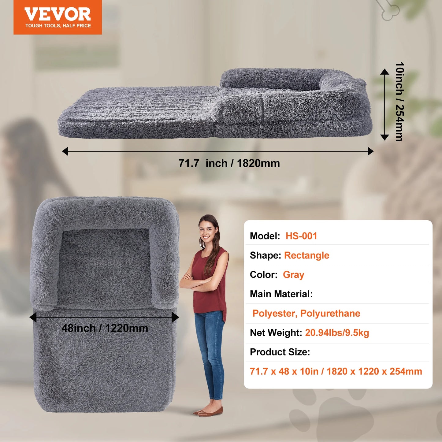 SucceBuy Human Dog Bed Orthopedic Foam Washable Grey