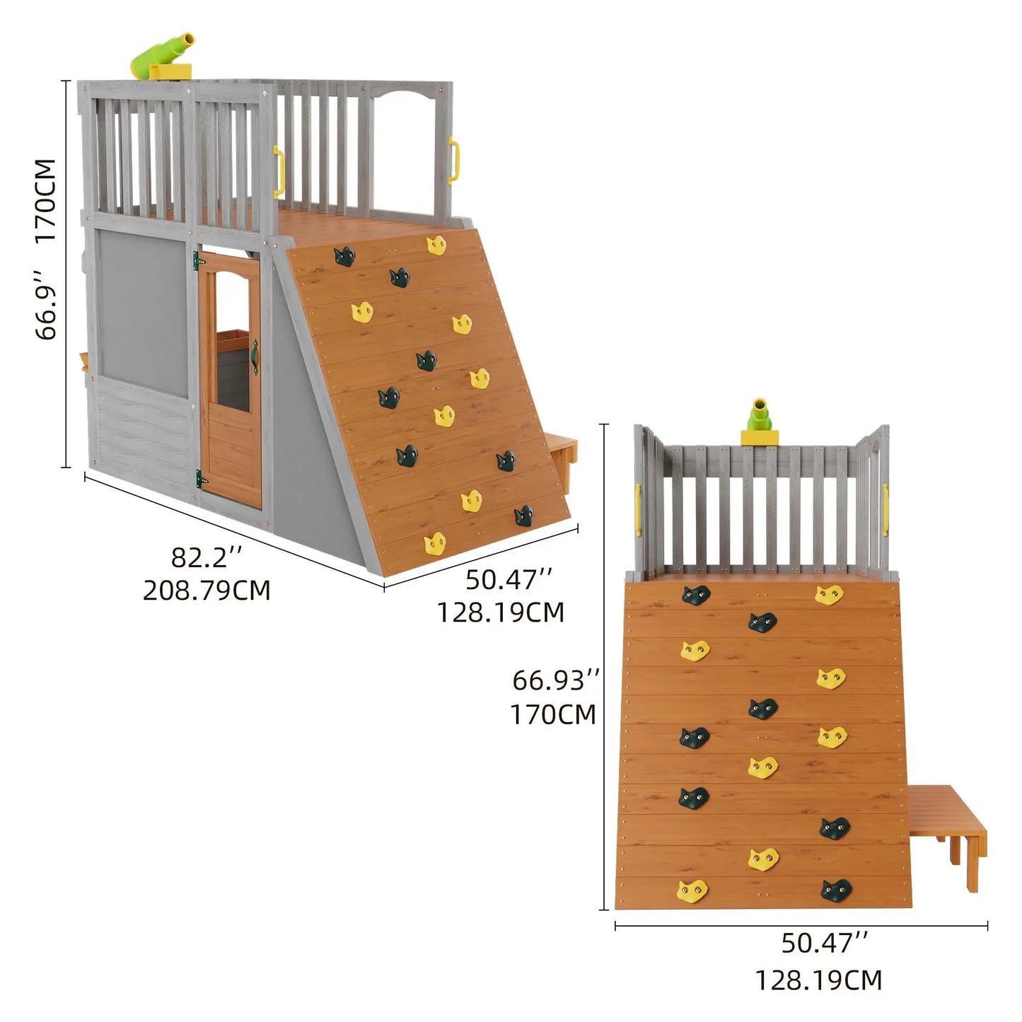 Outdoor Wooden Playhouse for Kids Large Sturdy Design with Lookout Post Climbing Ramp and Telescope Ideal for Ages 3 to 6