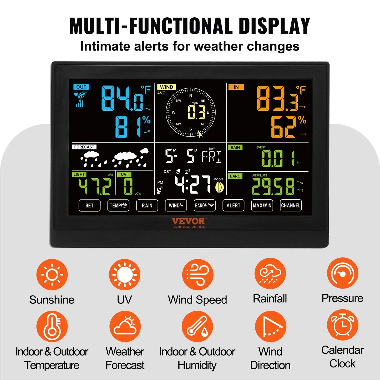 SucceBuy 7 In 1 Wireless Weather Station Large Color Display