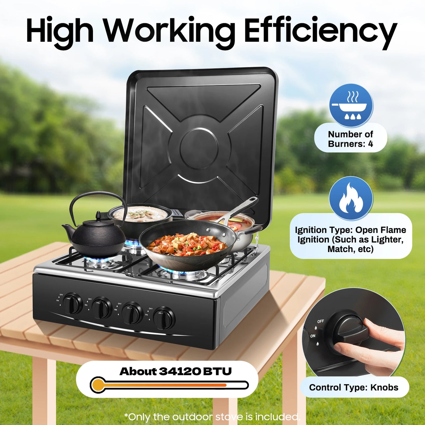 4 Burner Portable Gas Stove With Wind Blocking Cover