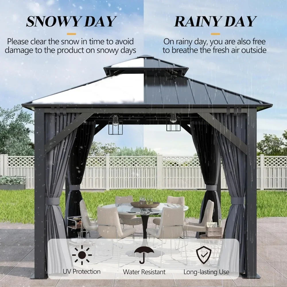 Outdoor Hardtop Gazebo Double Roof Aluminum Steel Netting