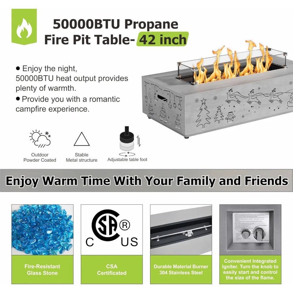 Propane Fire Pit Table 42 Inch Gas Fire Pits Outdoor Fireplaces Tabletop Fire Pit for Patio CSA Certified