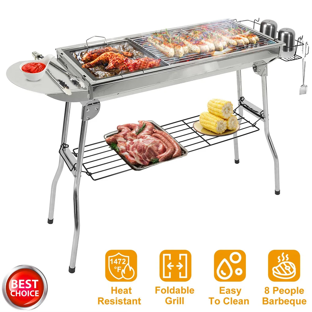 16.7x10x17.7 Inch Portable Charcoal Grill Foldable BBQ Suitcase Grill Shelf for Outdoor Camping Picnics and Garden Grilling