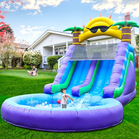 King Inflatable Summer Outdoor Slide Air Bounce Water Amusement Play Equipment Inflatable Water Double Slide Bubble Ball Pit