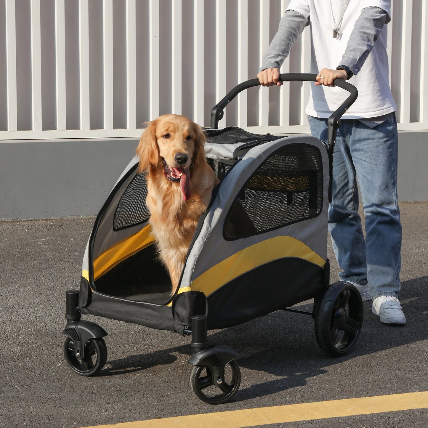 Dog Stroller Foldable Four Wheel Pet Jogger Wagon 55 Kg