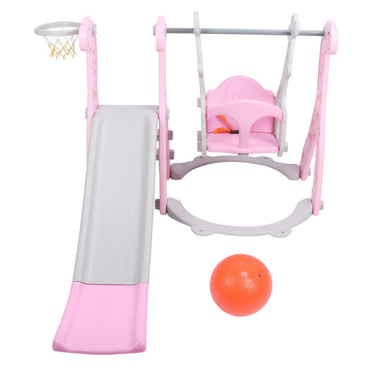 Children Play Slide Set Toddler Climber Swing Set with Basketball Hoop Indoor Outdoor Play Equipment