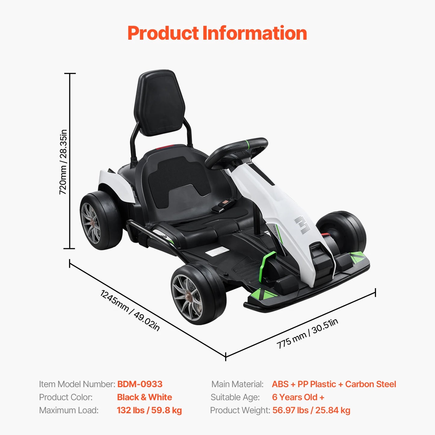 SucceBuy 24V 9Ah Electric Pedal Go Kart Portable Outdoor Race Toy with 200W Motor Adjustable Speed and Brake for Kids
