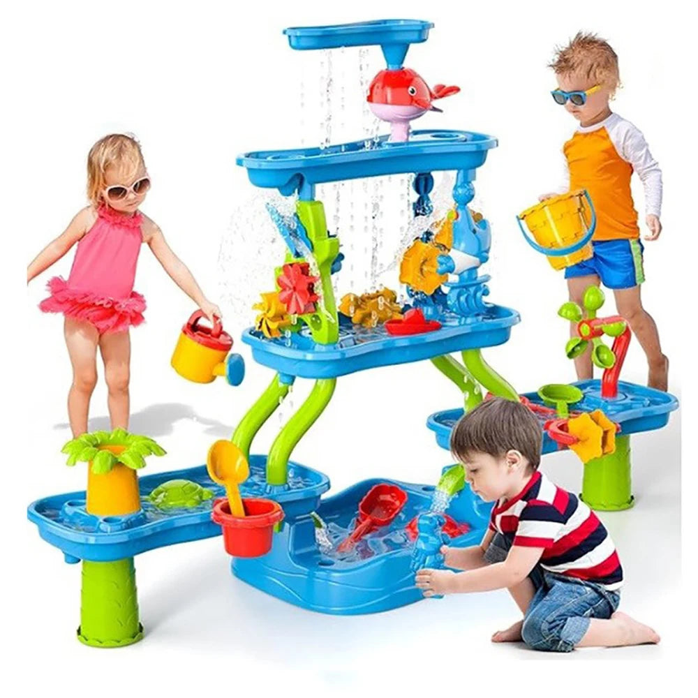 4 Tier Kids Sand Water Table Children's Beach Toys Summer Outdoor Interactive Set