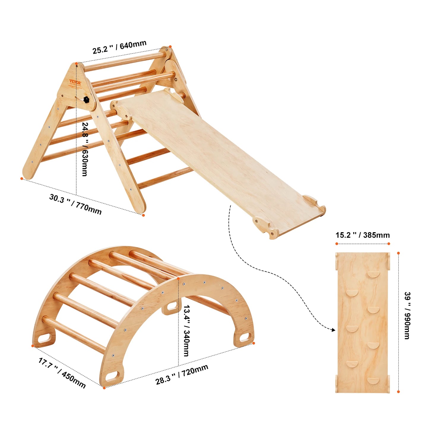 SucceBuy Pikler Triangle Set 5 in 1 Toddler Climbing Toys Indoor Playground for Ages 1 to 3 Large Wooden Climbing Set