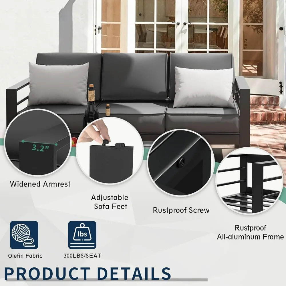 Patio Furniture Set with Fire Pit Table 6 Pcs Aluminum Outdoor Sectional Metal Modern Sofa Set