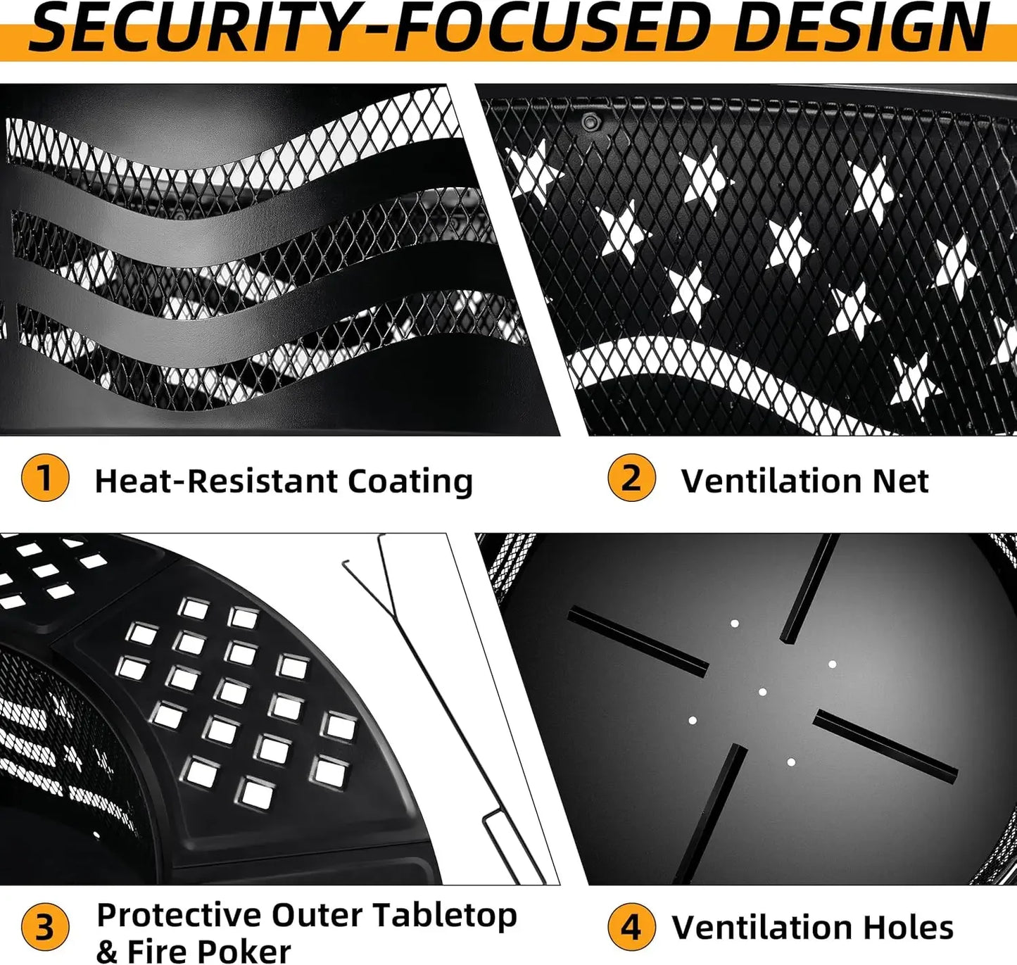 42 Inch Outdoor Fire Pit with Dual Grills Wood Burning Heavy Duty Metal Firepit Large Round with Cover and Poker