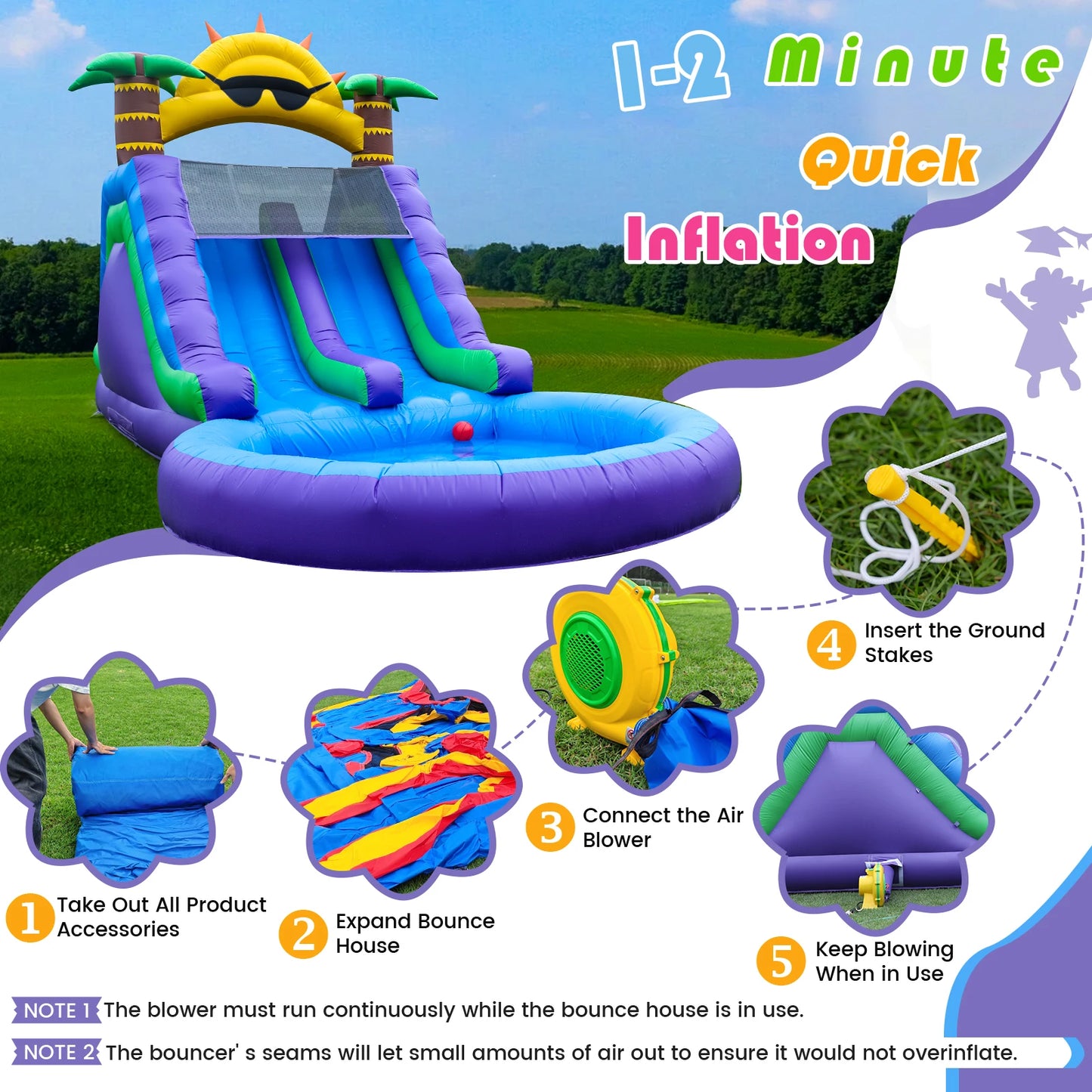 Inflatable Sunflower Outdoor Slides Air Bounce Water Amusement Play Equipment Double Slide Bubble Ball Pit
