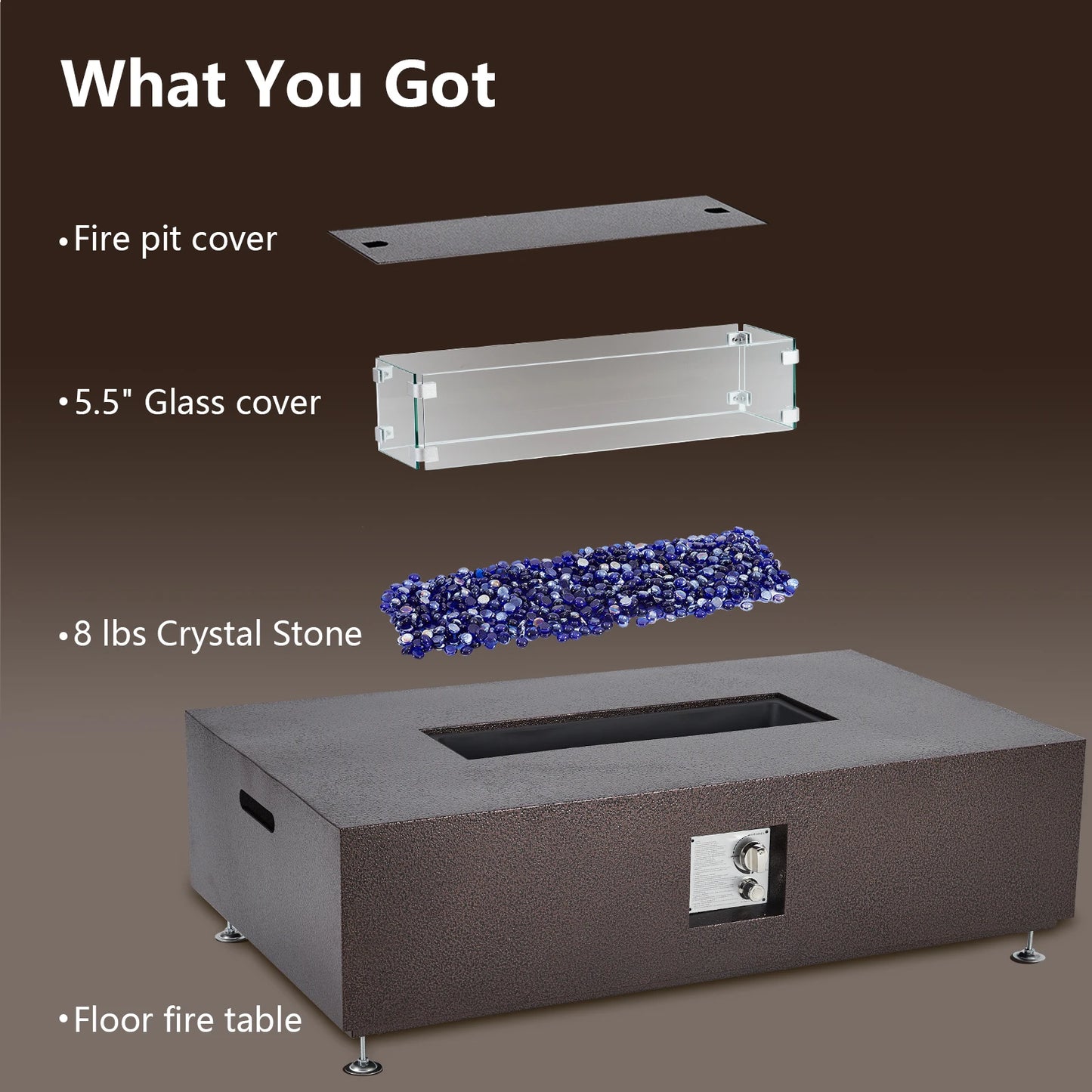 48 Inch Propane Fire Pit Table 50000 BTU with Wind Guard Glass Beads and Rain Cover Steel Outdoor Firepit for Patio Garden