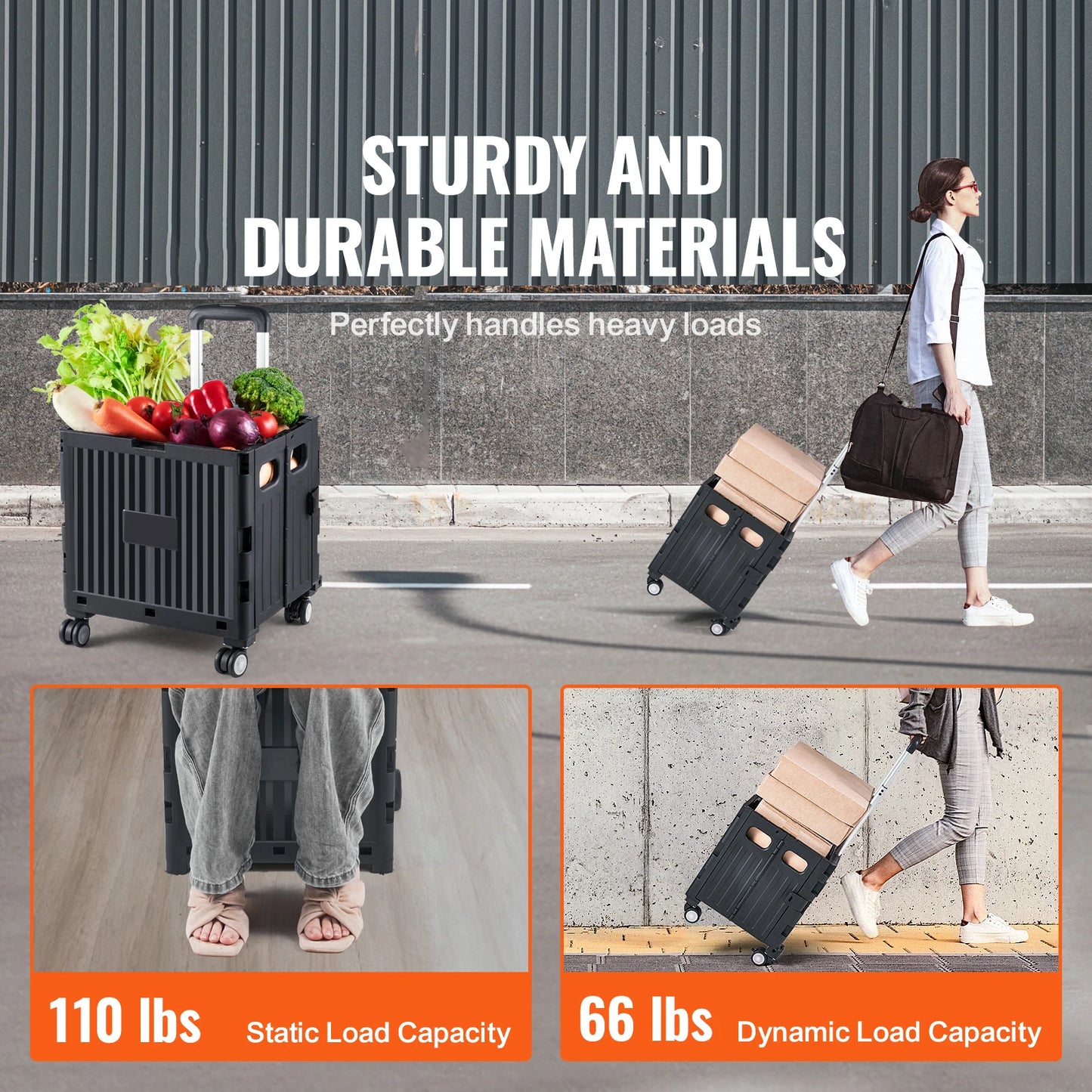SucceBuy Foldable Utility Cart With Telescopic Handle
