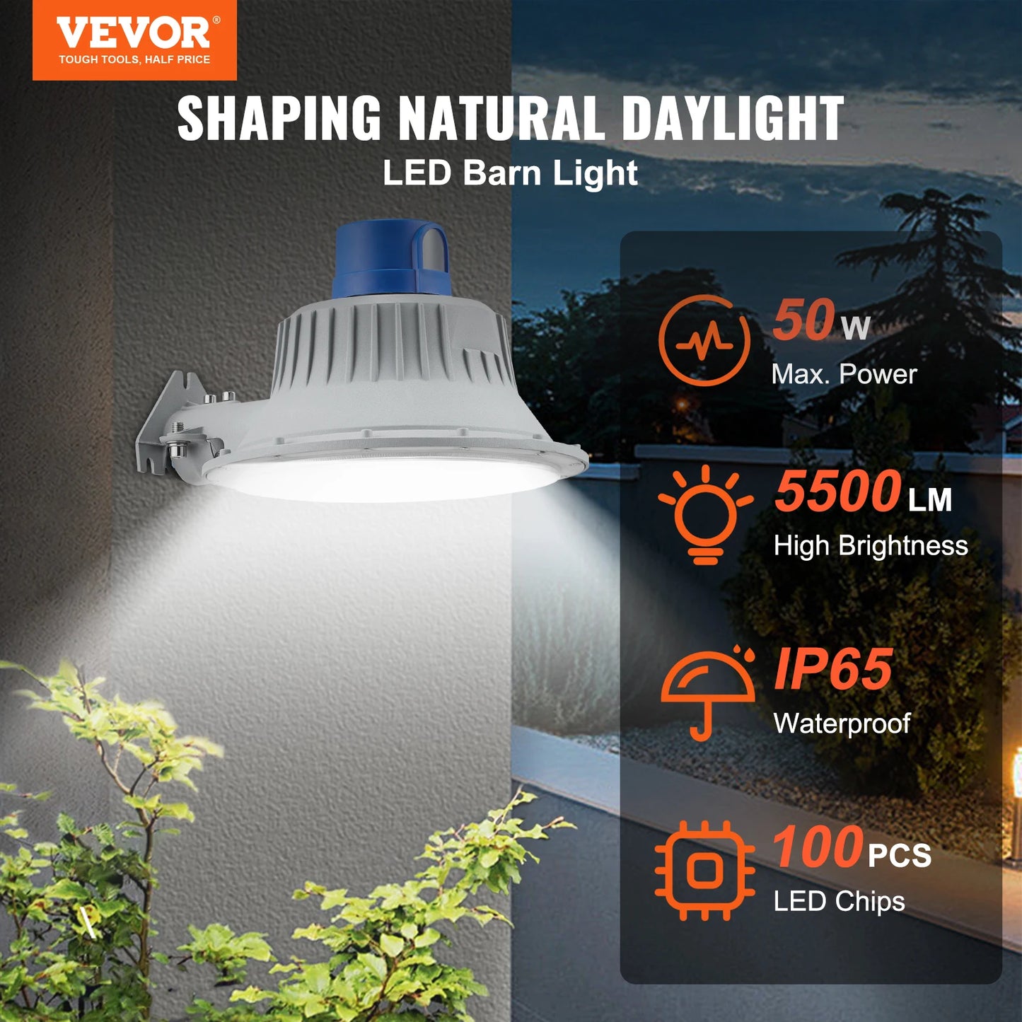 Vevor LED Barn Light 100W 6000K Daylight Floodlight Outdoor