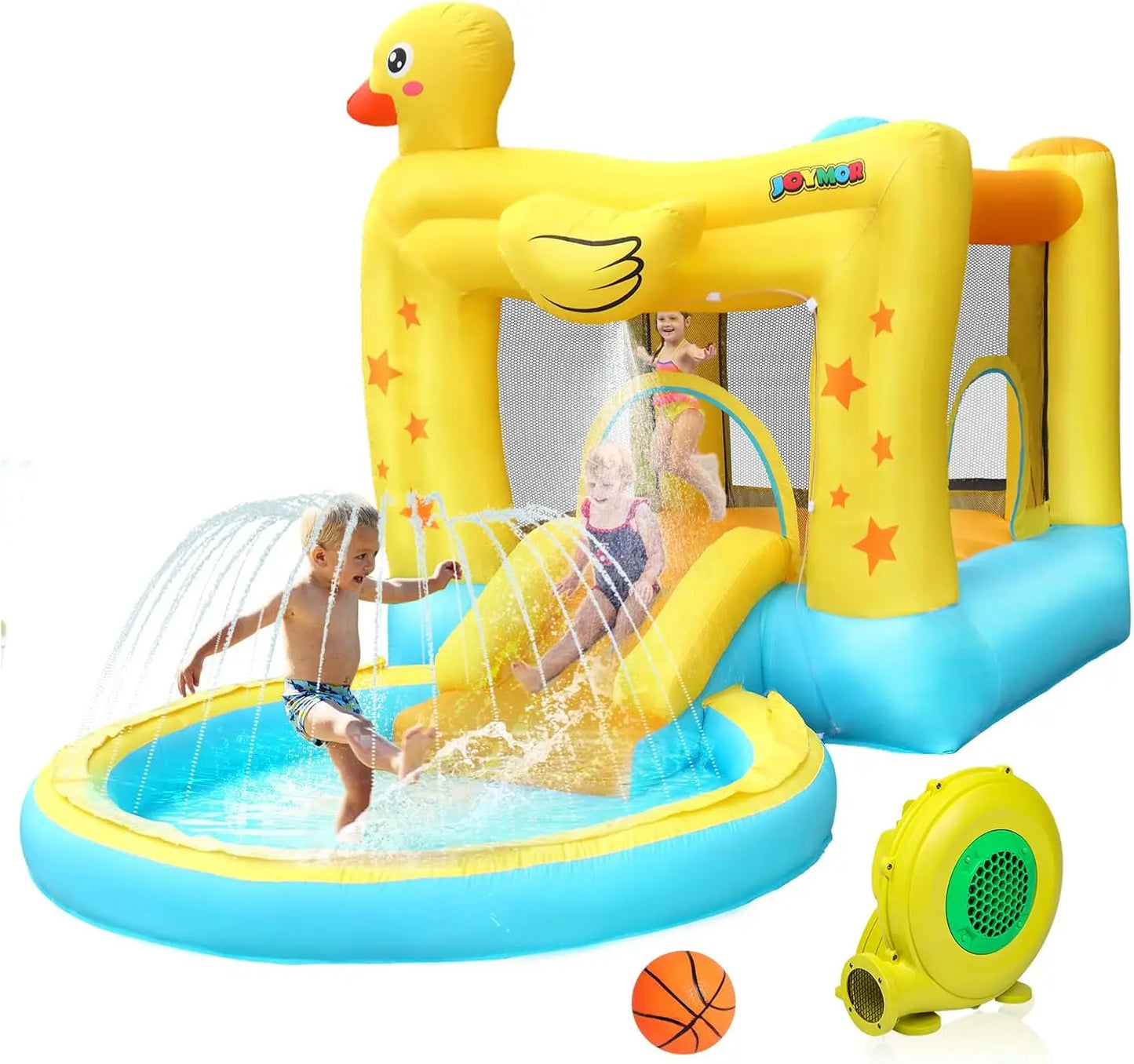 Inflatable Water Slide with Ocean Ball Pit Slide Sprinklers Toddler Bounce House Castle Indoor Outdoor 30s Blow Up Bounce House