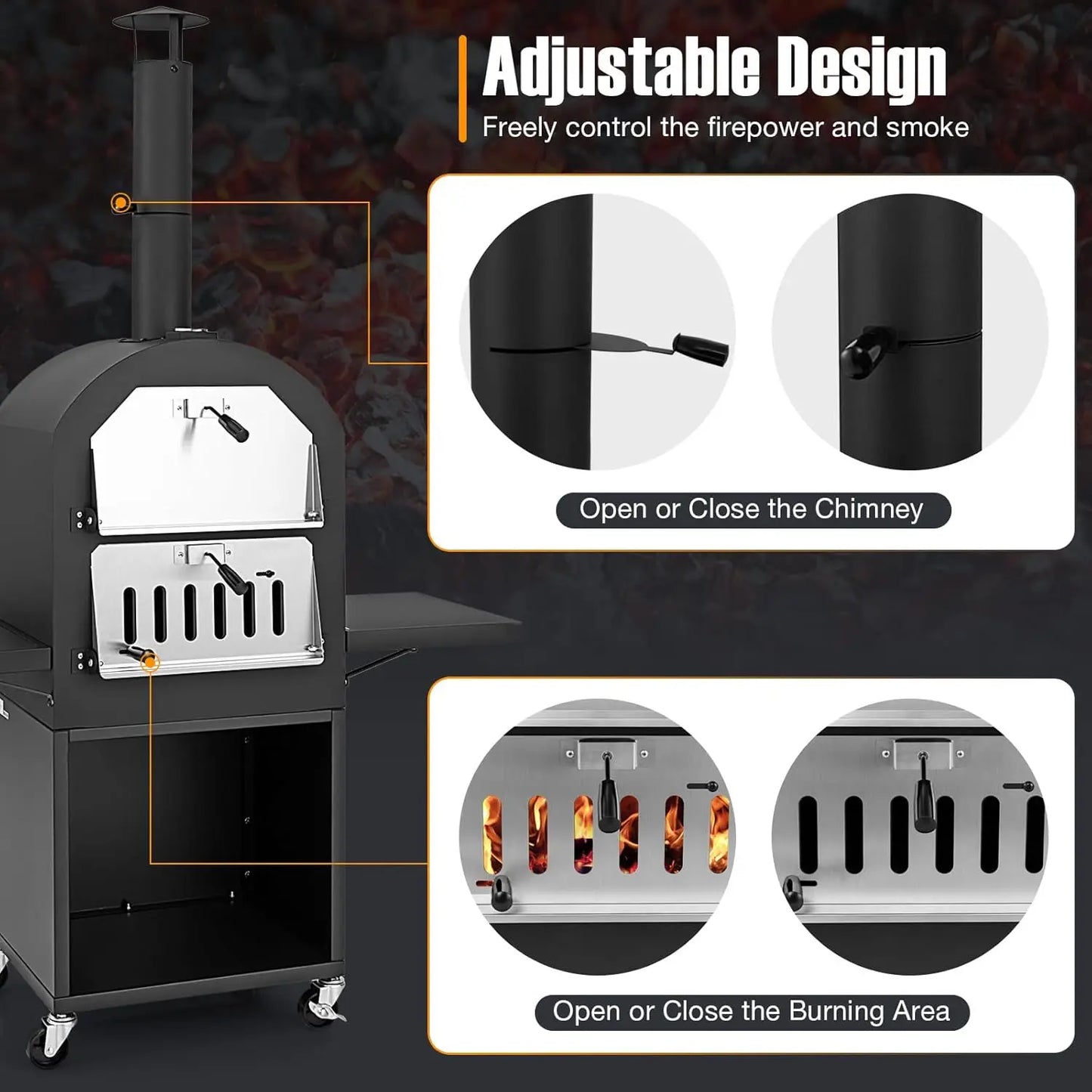 Pizza Oven Outdoor Wood Fired Oven With Two Side Tables Stone Peel Cover Cooking Grids
