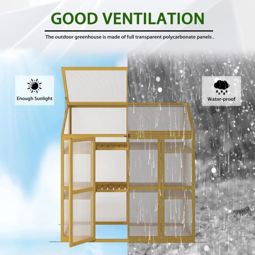 Mini Outdoor Polycarbonate Greenhouse With Openable Roof