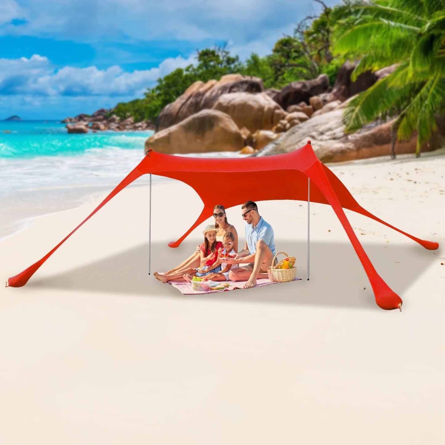 Red 2m By 1.6m Beach Sunshade Tent For 2 To 3 People