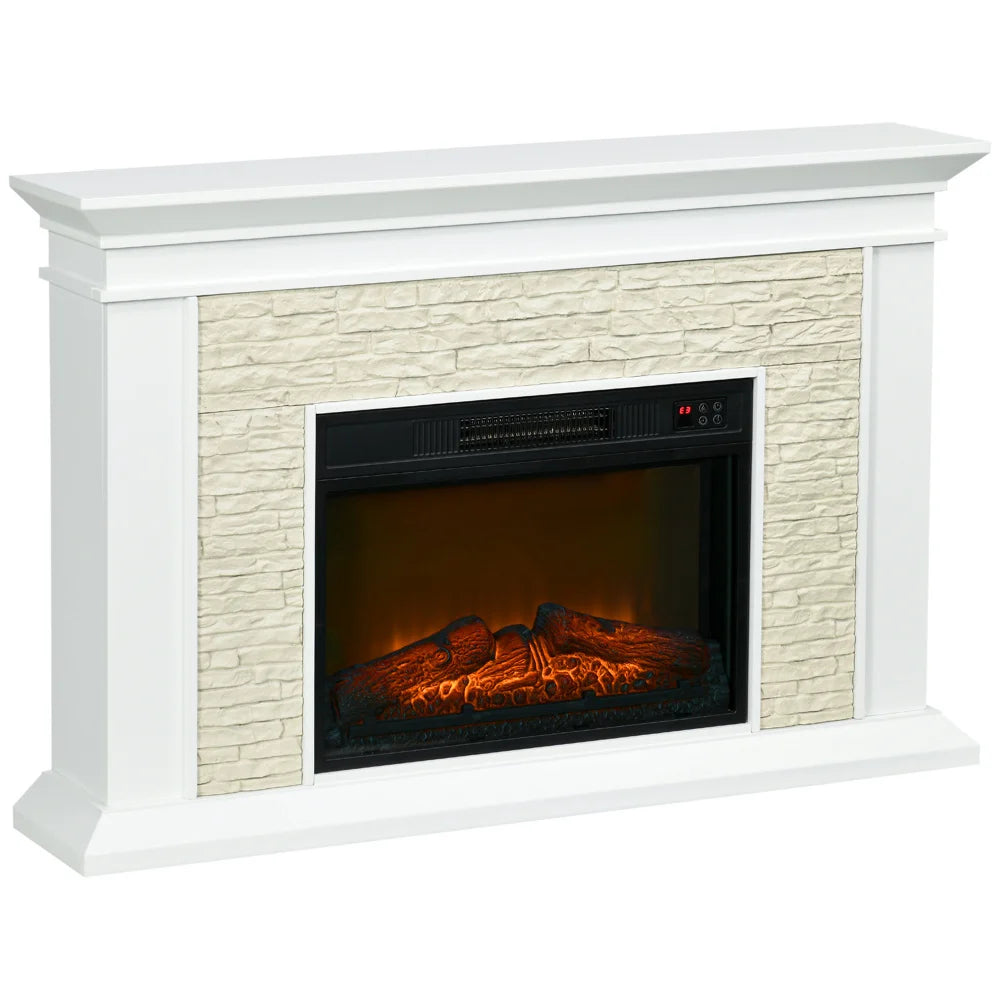 31.5 Inch Electric Fireplace with Mantel 1400W Freestanding Heater White with Remote Control Timer and Overheat Protection