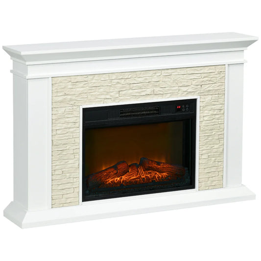 31.5 Inch Electric Fireplace with Mantel 1400W Freestanding Heater White with Remote Control Timer and Overheat Protection