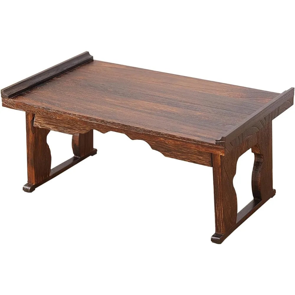 Japanese Floor Table Small Coffee Tea Table Wood Bed Table Tray with Foldable Legs Bed Laptop Desk