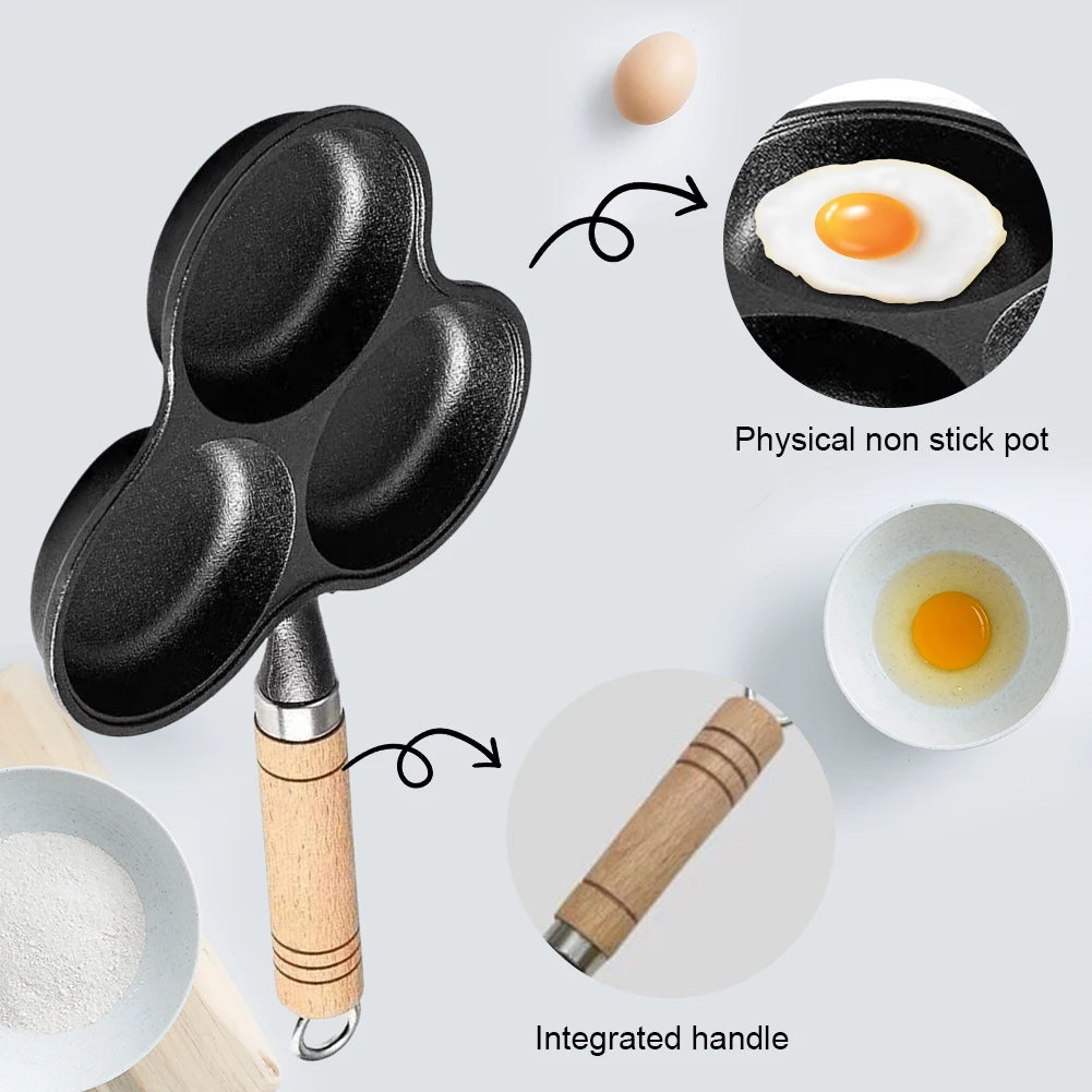 3 Cup Cast Iron Egg Frying Pan Non Stick Pancake Pan with Handle Omelette Pan for Breakfast Fried Eggs Pancakes Steaks