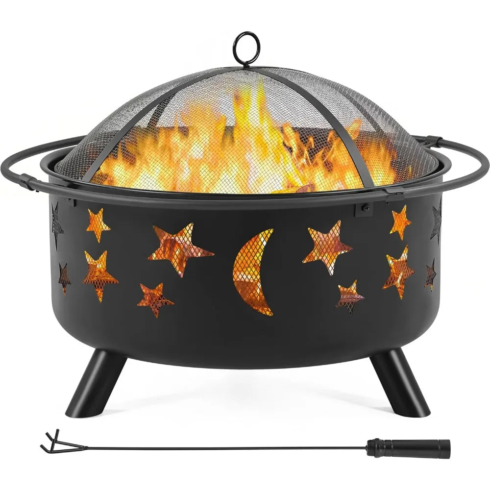 30 Inch Wood Burning Fire Pit with Spark Screen and Poker for Outdoor Patio Backyard Garden