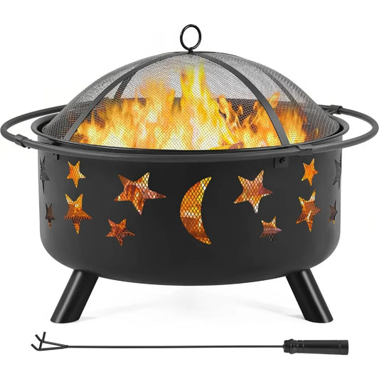 30 Inch Wood Burning Fire Pit with Spark Screen and Poker for Outdoor Patio Backyard Garden