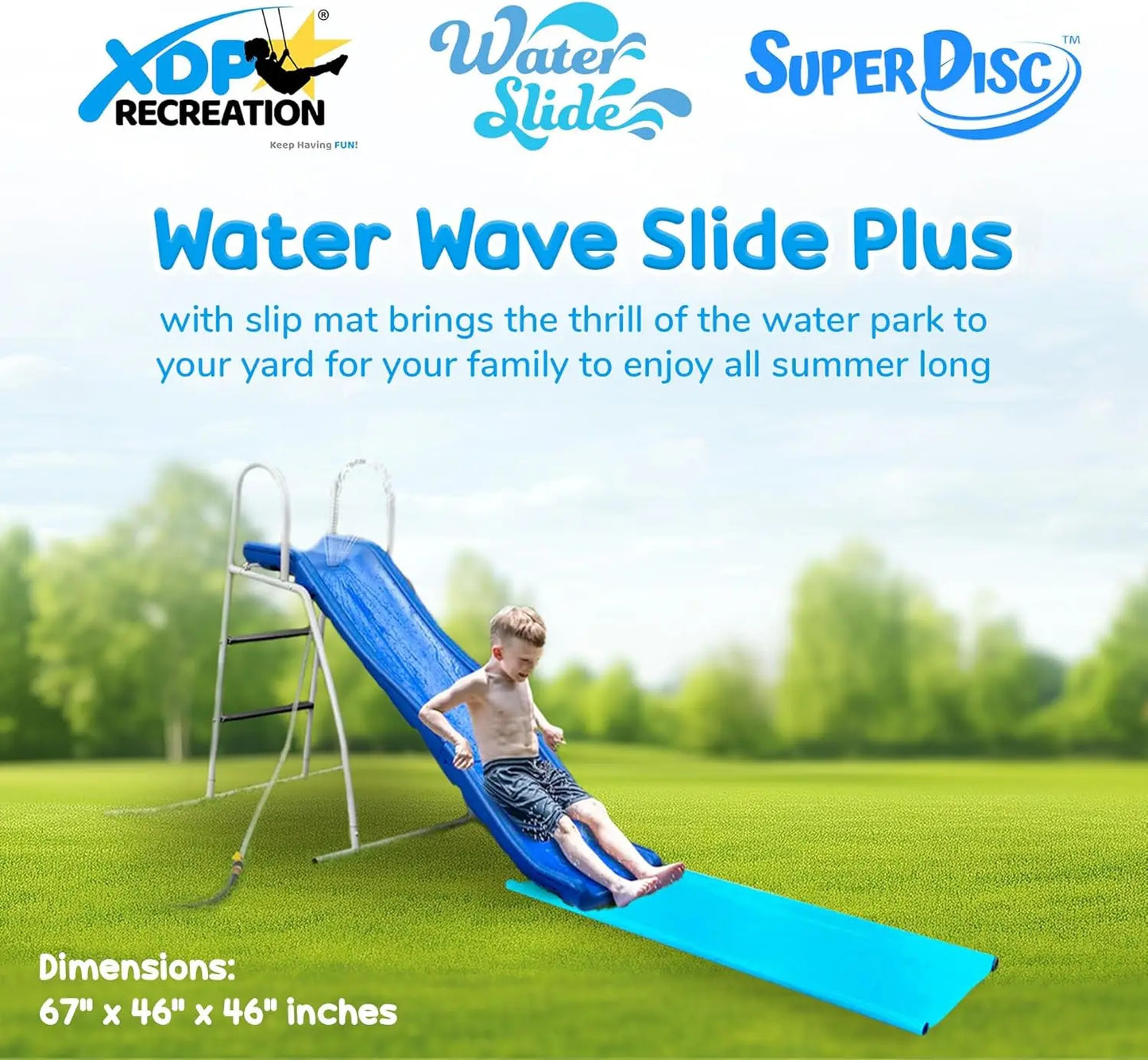Water Wave Slide Plus for Kids Ages 3 to 8 Freestanding Outdoor Waterslide with Built-in Adjustable Sprinkler and Ground Tarp