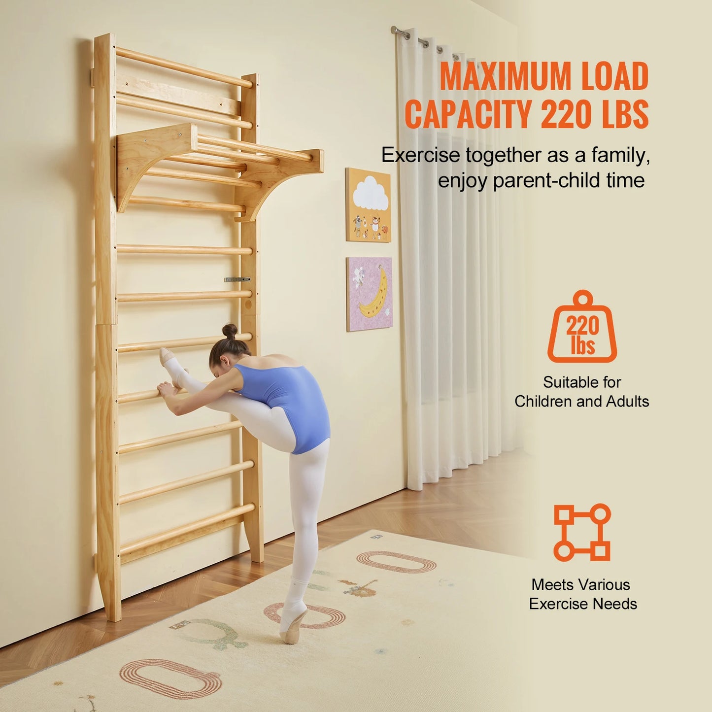 SucceBuy Swedish Ladder Wall Gym Wooden Indoor Playground Climbing Toys for Kids Ages 3 to 6 Years