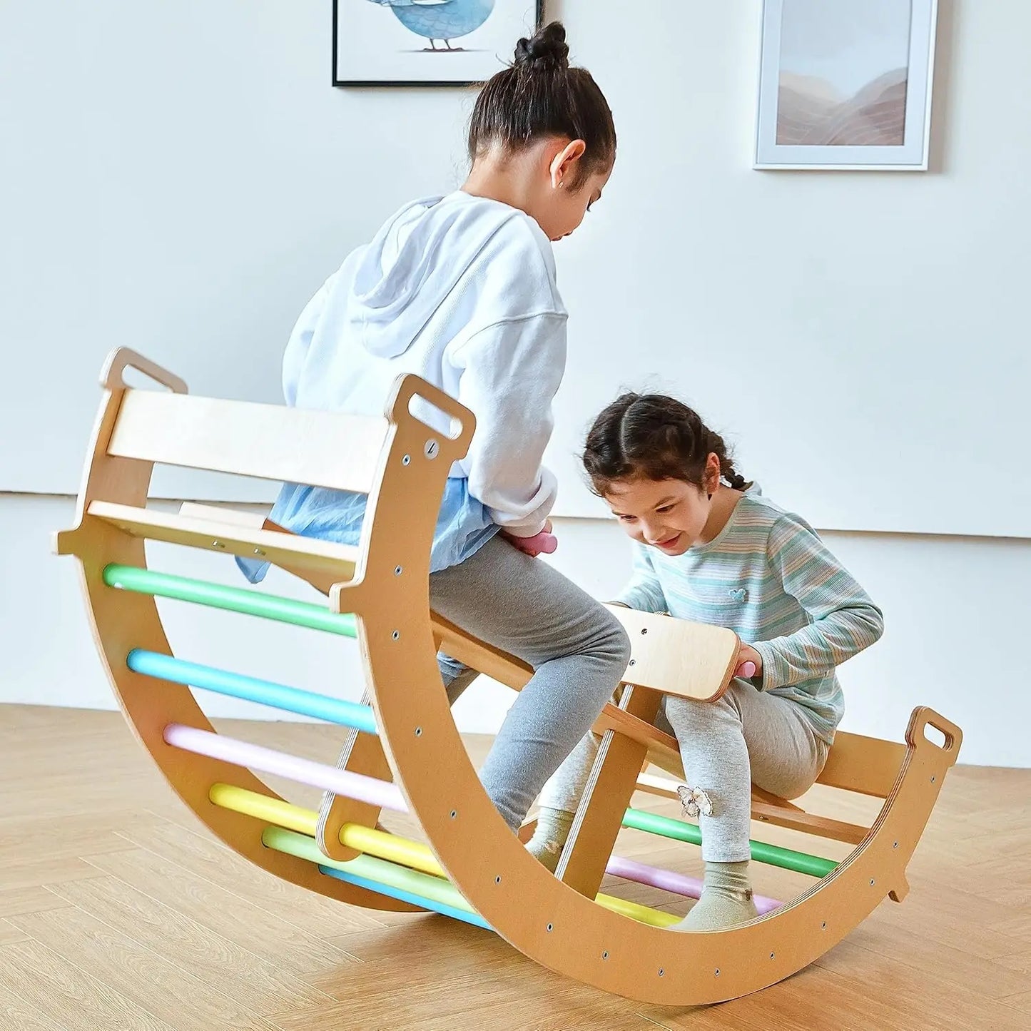 Bailis Ultimate 3 in 1 Playset for Kids Seesaw Climbing Arch and Rocker Montessori Waldorf Climbing Toy for Children Ages 2 to 6